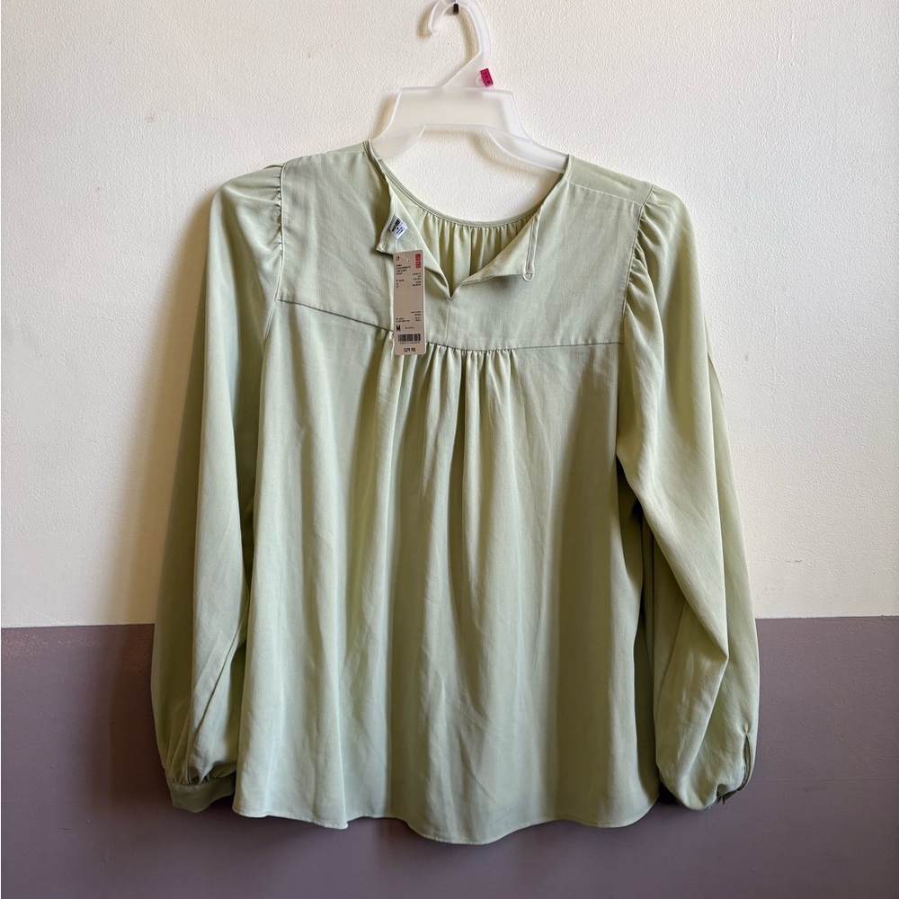 Uniqlo Light Sage Green Long-Sleeve Peasant Blouse
